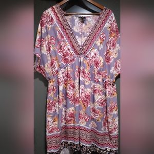 Angie V Neck Boho Kimono Dress Size 3X Floral Colorful Prairie